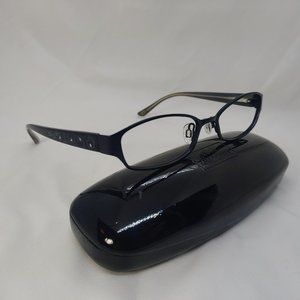LULU GUINNESS Eyeglass Frames Black Gray Full Metal Rim Rhinestones Plastic